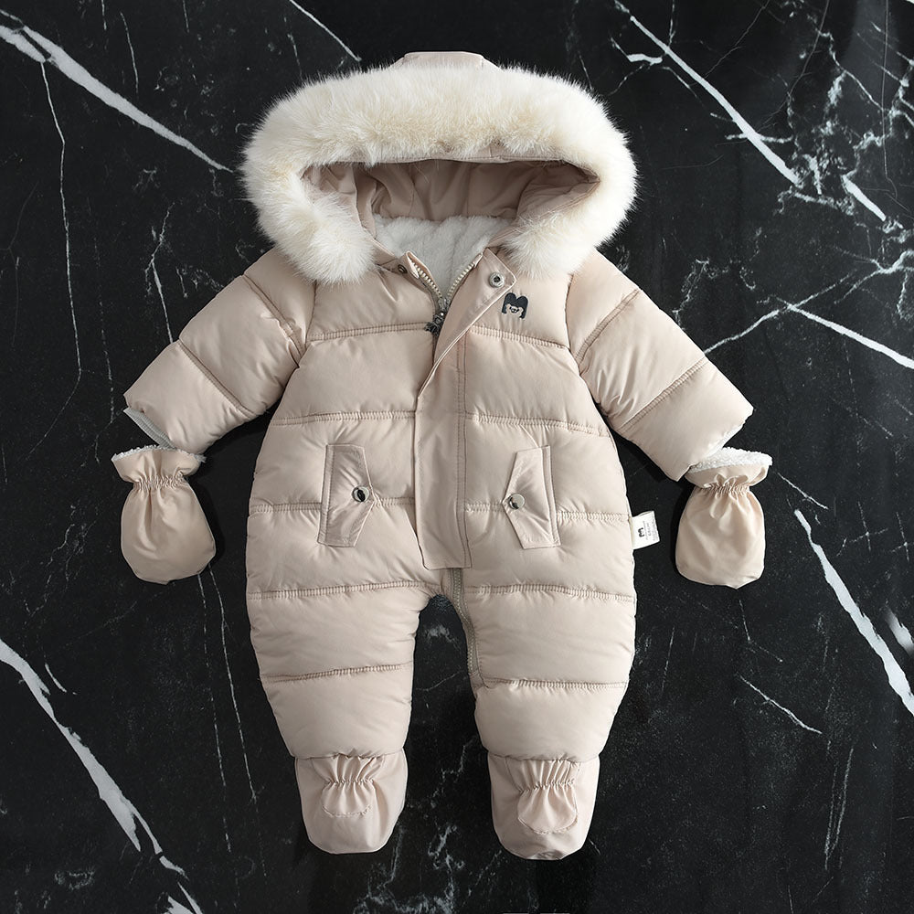 Swimsuit with large fur hood, fleece-lined