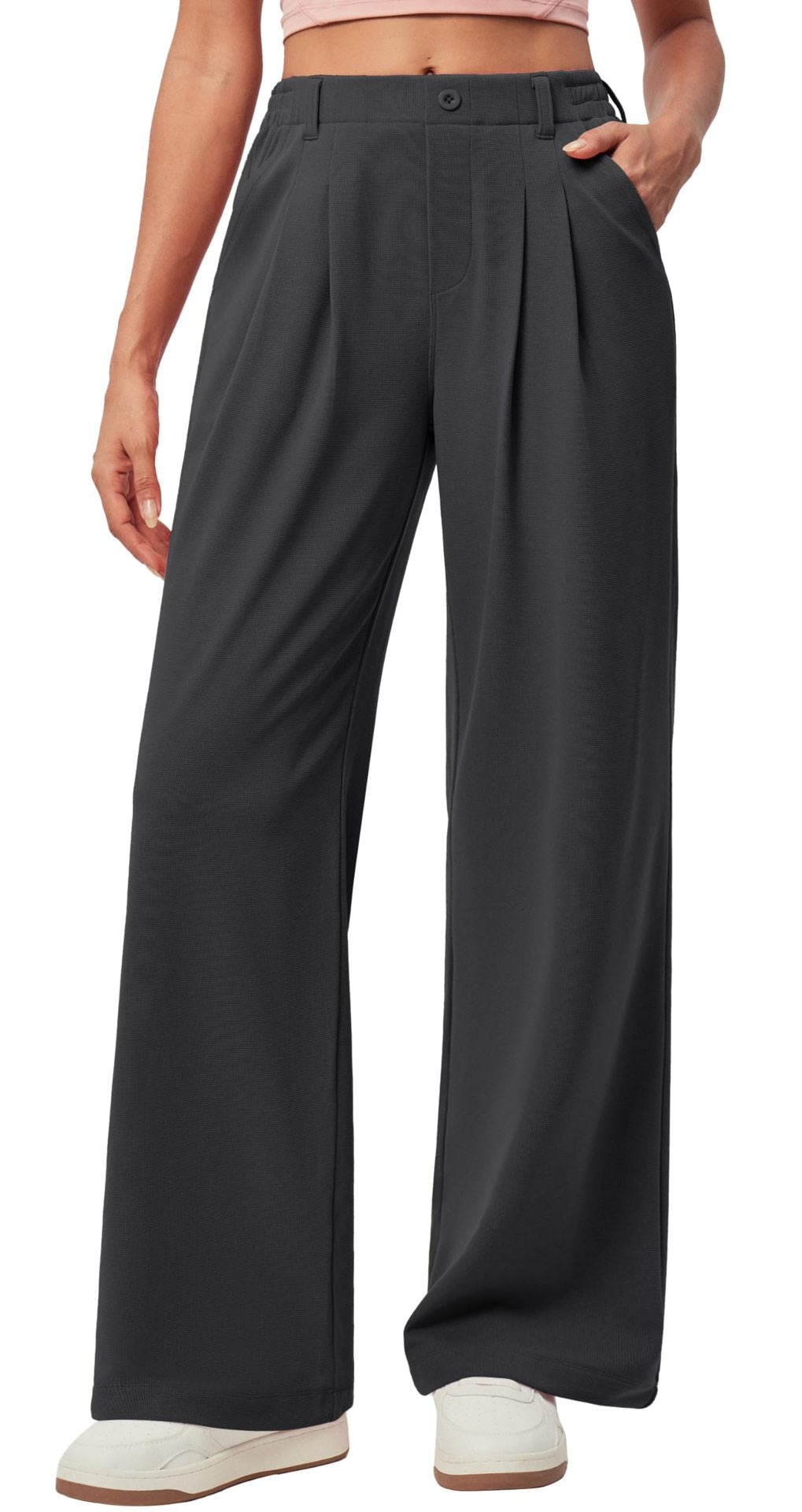 Pantalon de travail à jambes larges pour femmes Gaffle Knit Haut bouton de taille Robe décontractée Pantalon à jambes larges