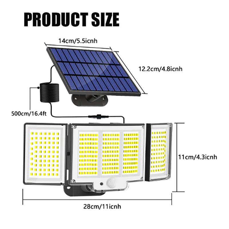 1,2 Pack Solar Lights Outdoor 348 LED Motion Sensor Lights With Remote Control 3 Head Wate