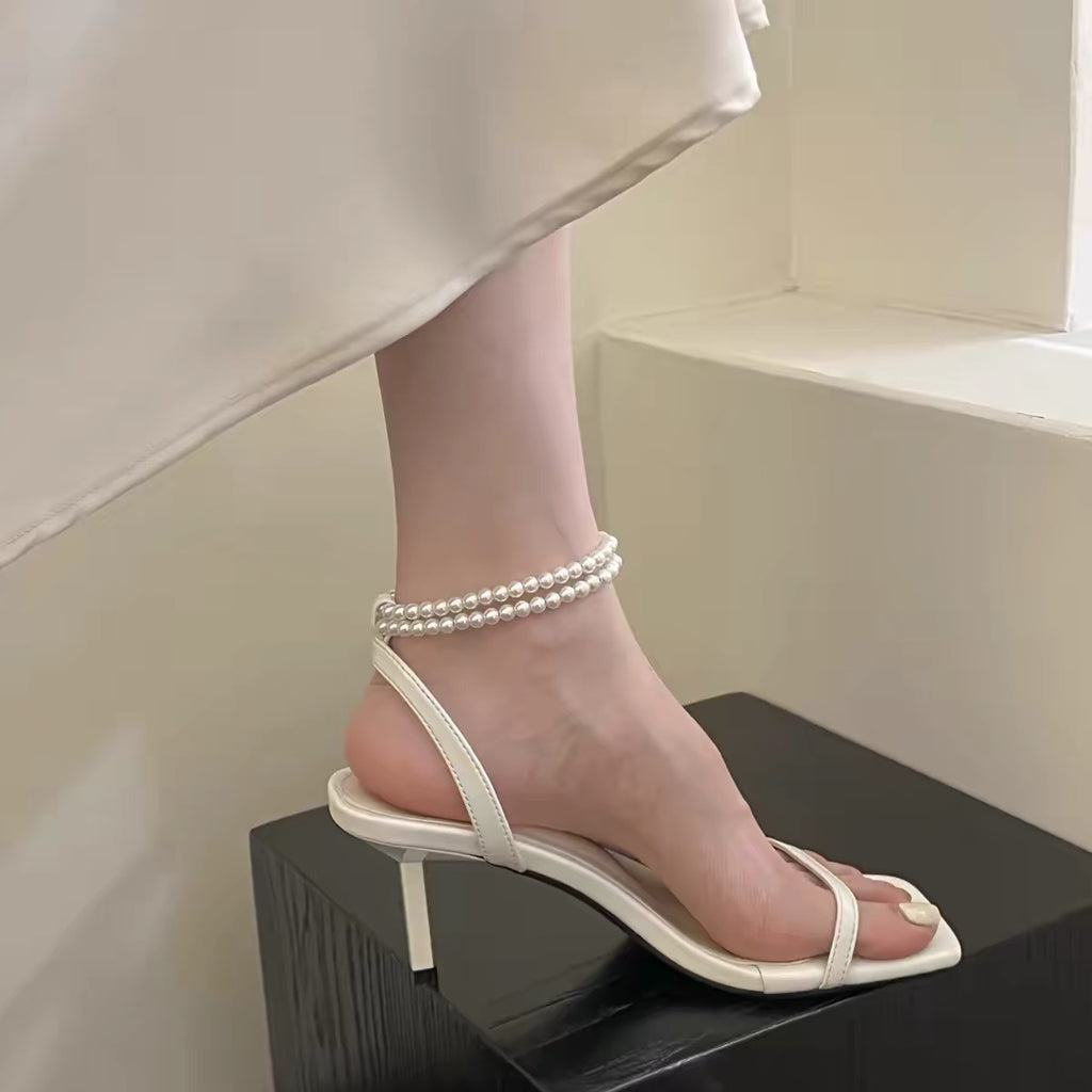 Femmes Minimalist simple ultra-mince sangle carré orteil ouvert talon Slingback Sandales M