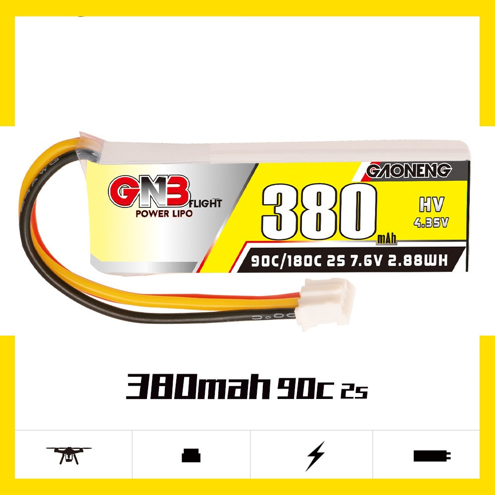 GNB High Energy 380mAh 2s 76V 90C HV128 Racing Mosquito Voiture High Burst Lithium Polymer Bat