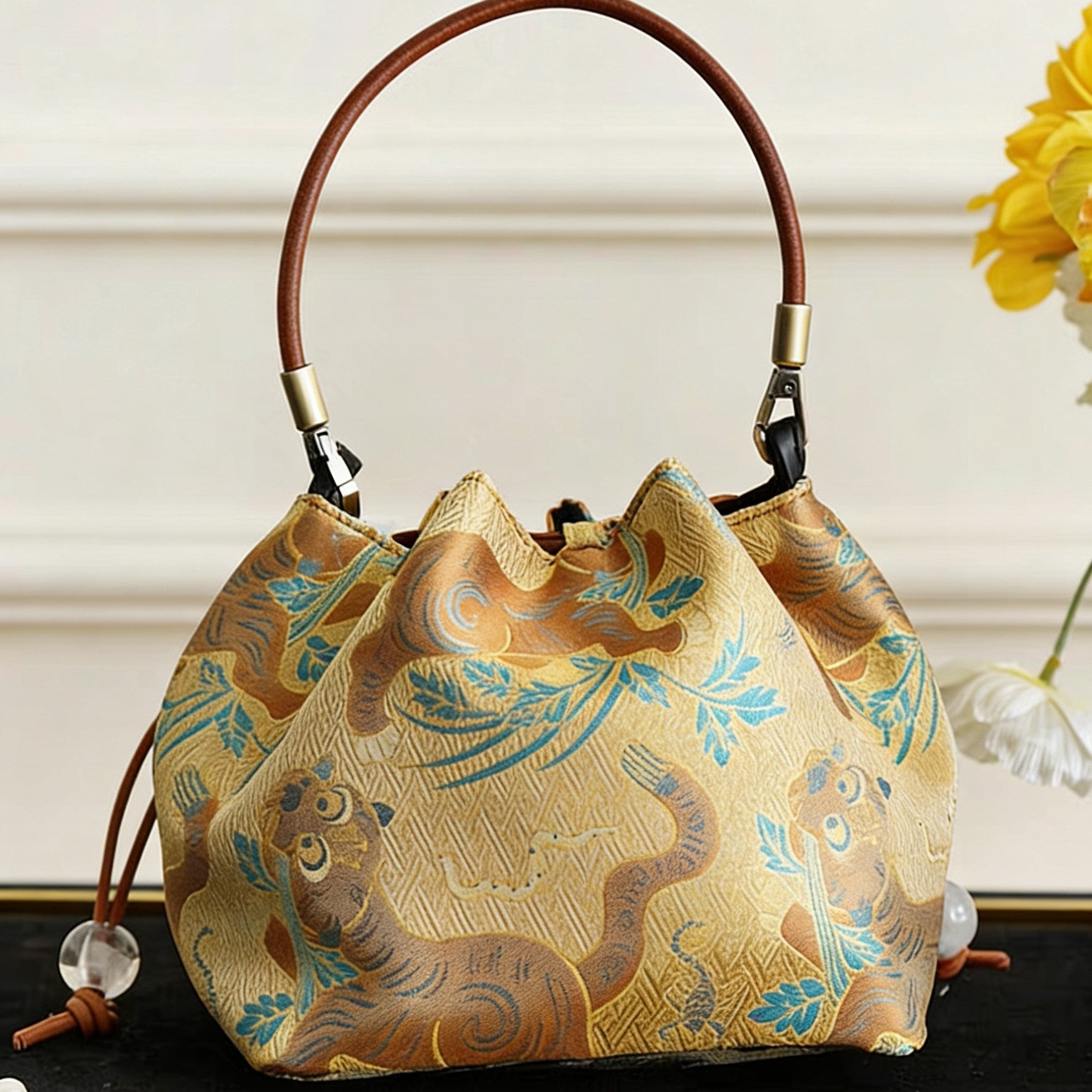 Chanson traditionnelle Brocade brodée Petit sac à main carré