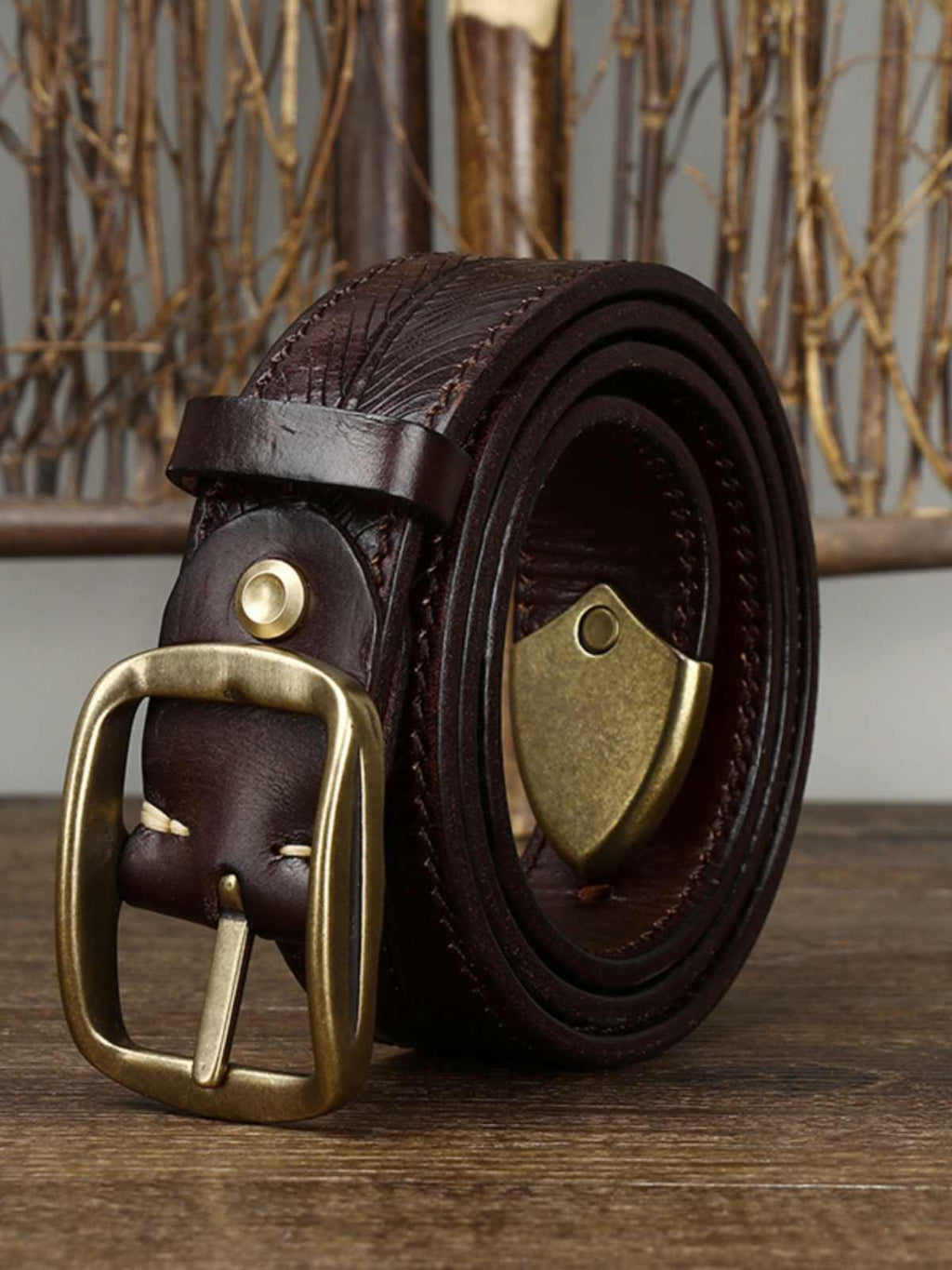 3.8CM Ceinture de boucle en laiton à cowhide double face large