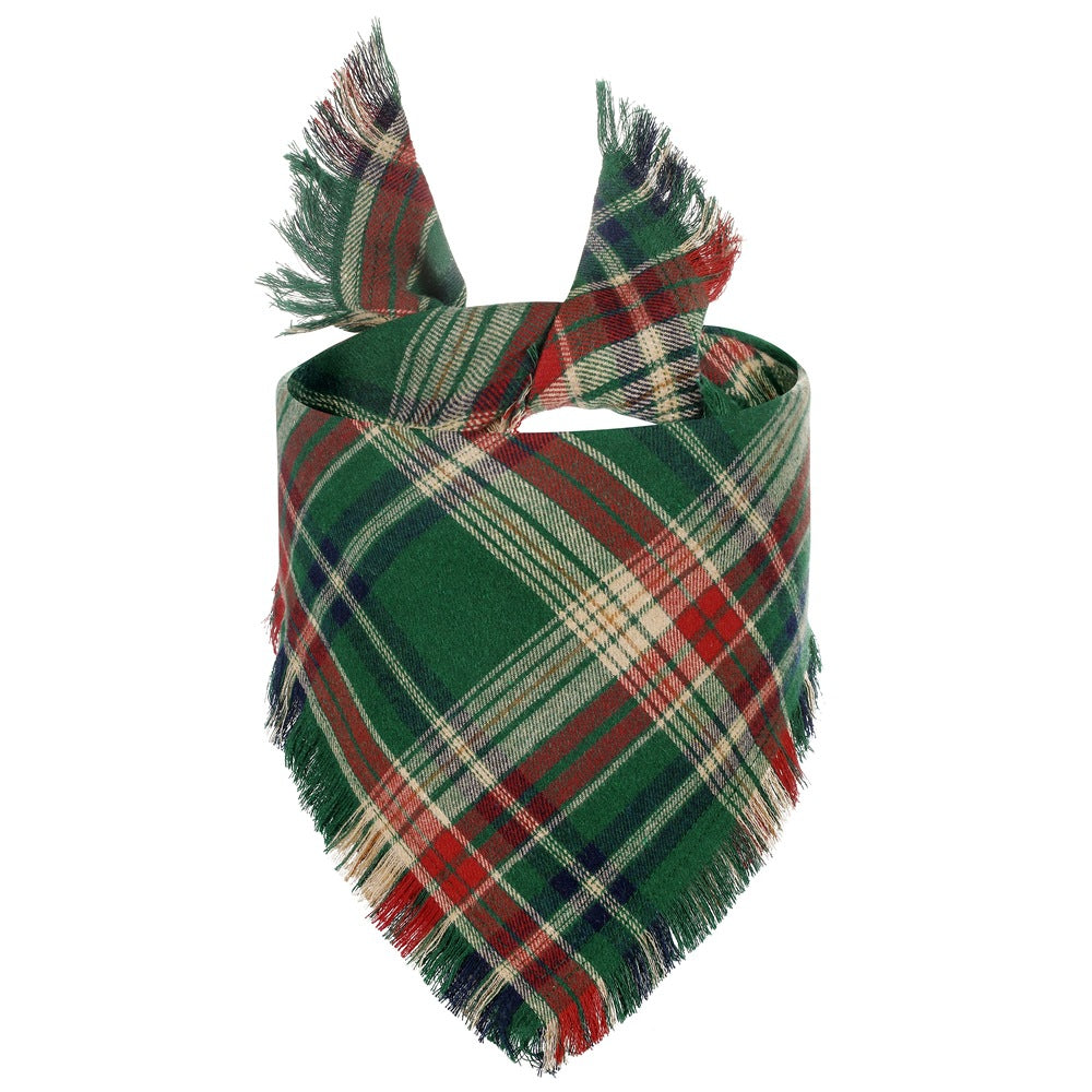 Bandana de chien d'automne Vivant avec des bords de tassels Classic Plaid Triangle Dog Apparel Accessori