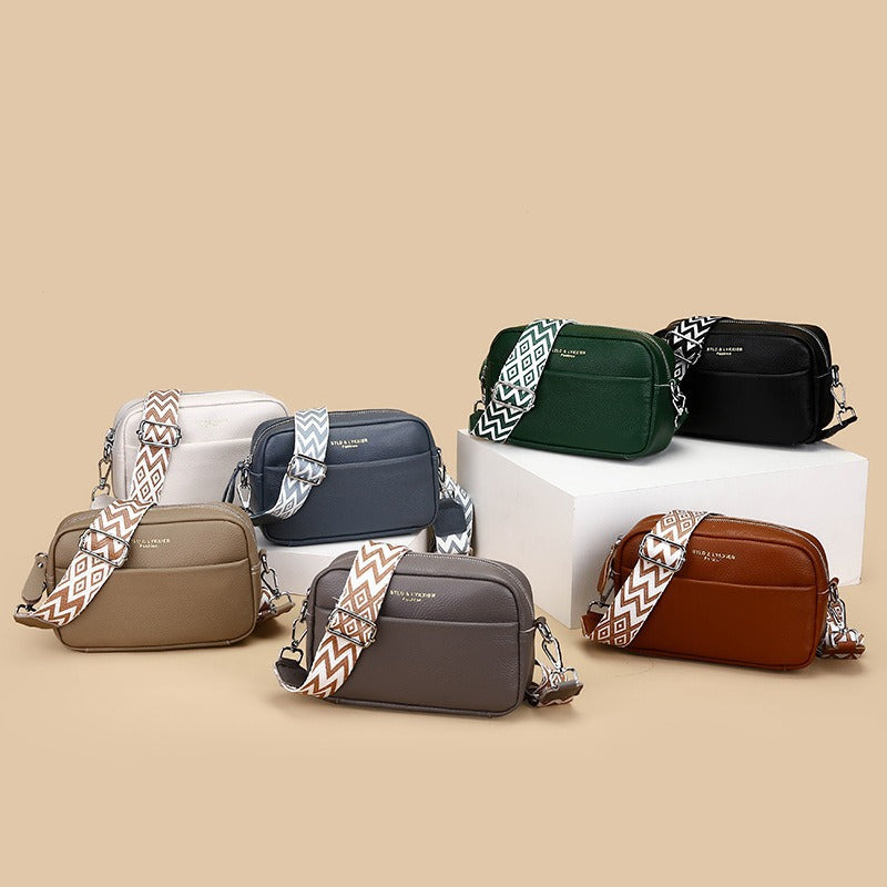 Petit sac carré Cowhide à grains entier large bande épaule corps occasionnel