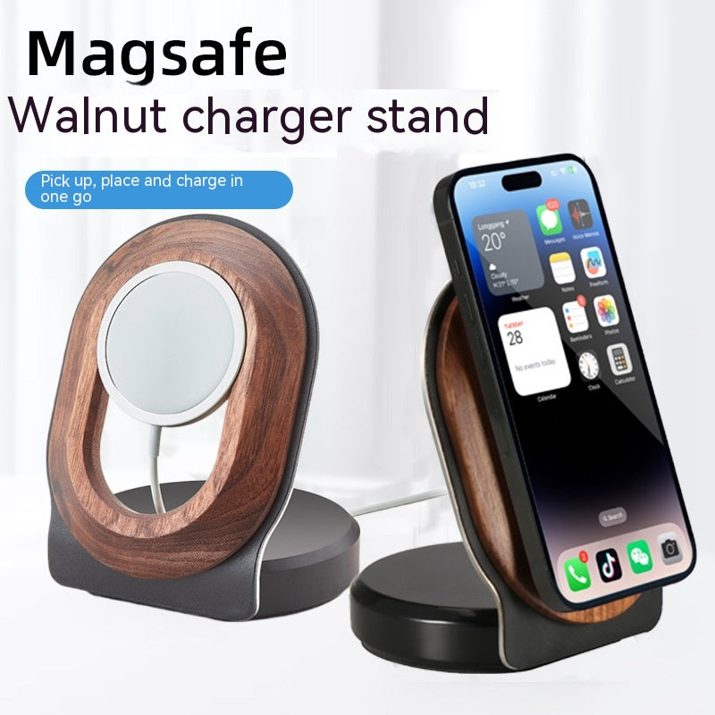 Noyer Magsafe Support de charge magnétique sans fil Téléphone mobile Base en bois massif