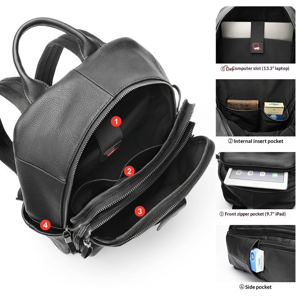 Sac à dos en cuir de vache pour hommes avec compartiments d'entreposage