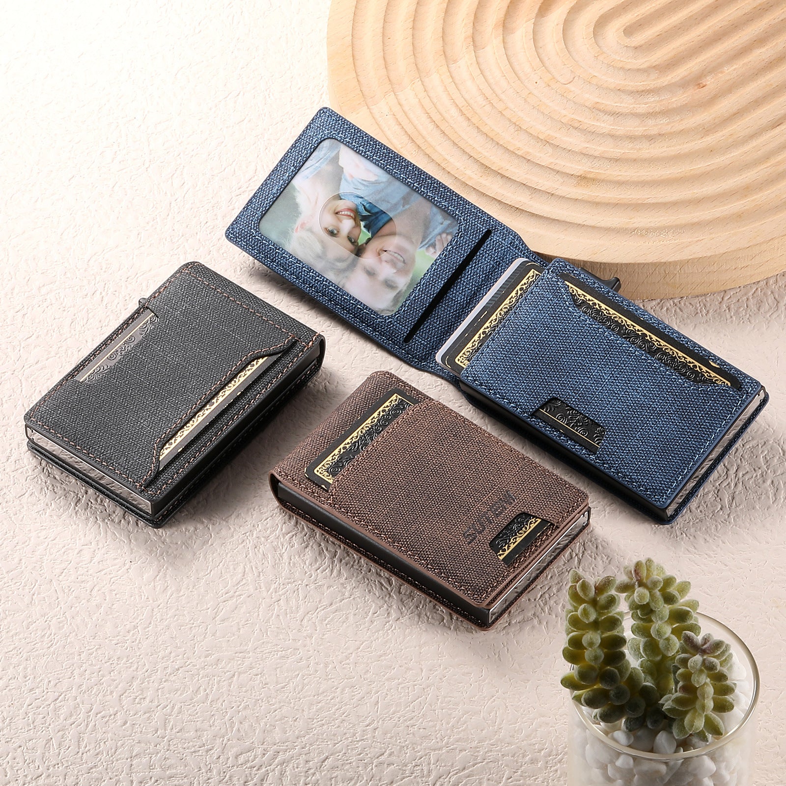 Porte-cartes en cuir denim givré pour hommes