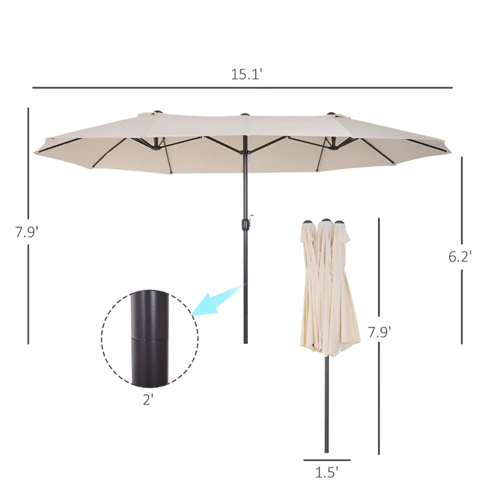 15ft Parapluie de patio marché extérieur double-câble Extra grand parapluie avec poignée pour