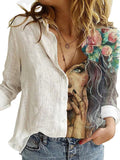 European and American Summer Fashion Women's Loose Style Retro Cartoon Digital Printed Lon