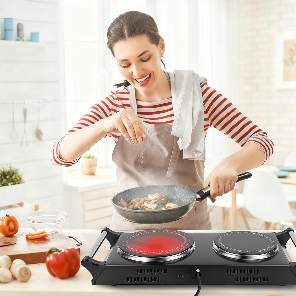 1800W Plaque de chauffage portable à double brûleur électrique plaque de cuisson de comptoir RV plaque avec 5 Te