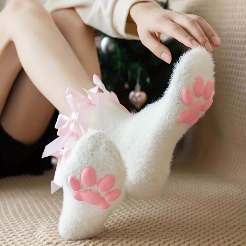 Chaussettes à griffe de chat 3D Femmes Fuite de corail Chaussettes mi-calf pour l'automne et l'hiver