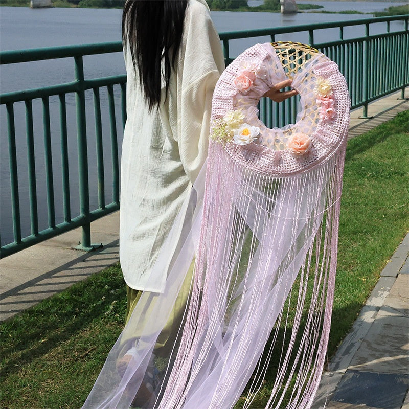 Chapeau Hanfu Chapeau Bambou Rideau en cristal Chivalière Chapeau Bambou Femme Veil