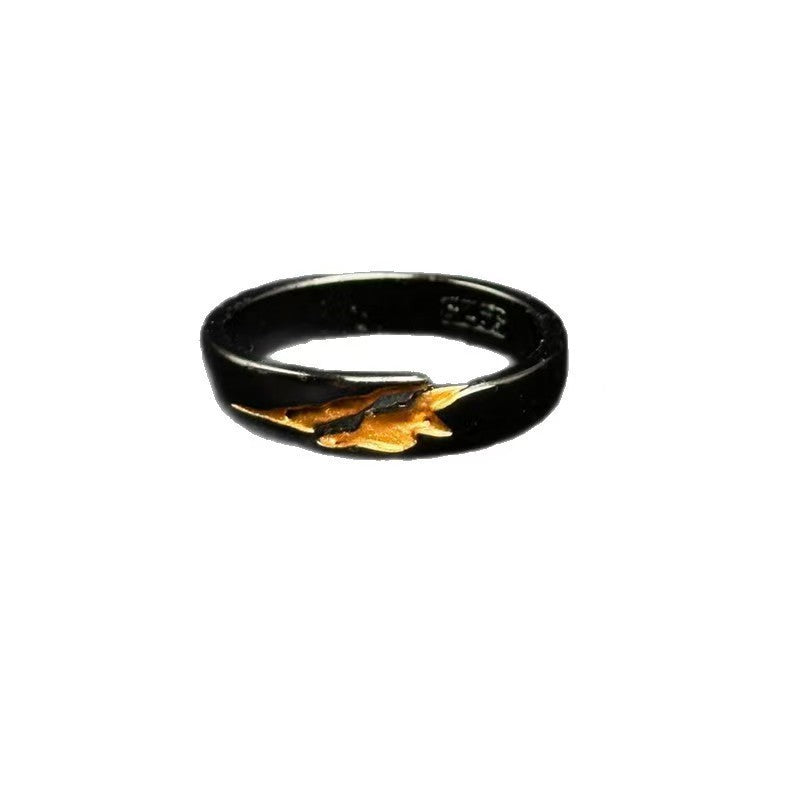 Simple Aesthétique Coréen Noir Or Flame Ouvert Anneau