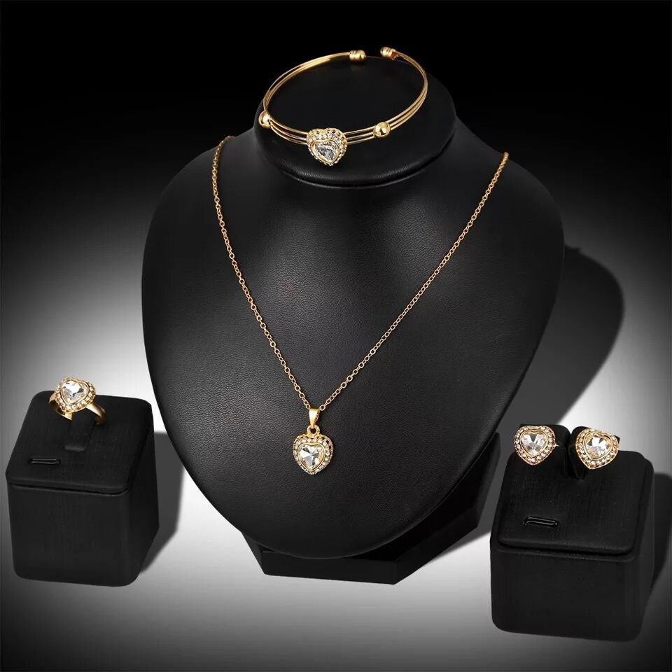 Jeu de bijoux Peach coeur Strass Boucles d'oreilles Collier d'amour Ensemble de bijoux de mariée