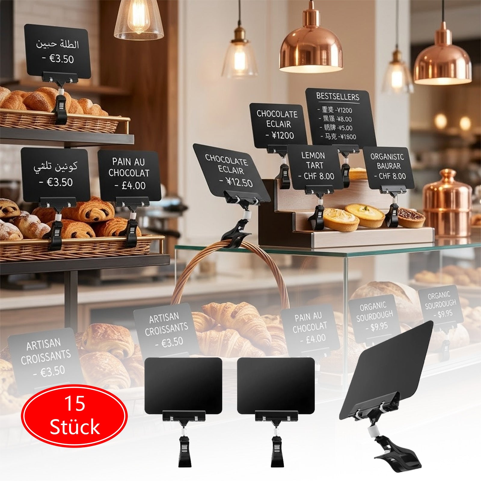 Ensemble de 30 étiquettes de prix avec des supports et des montures en noir