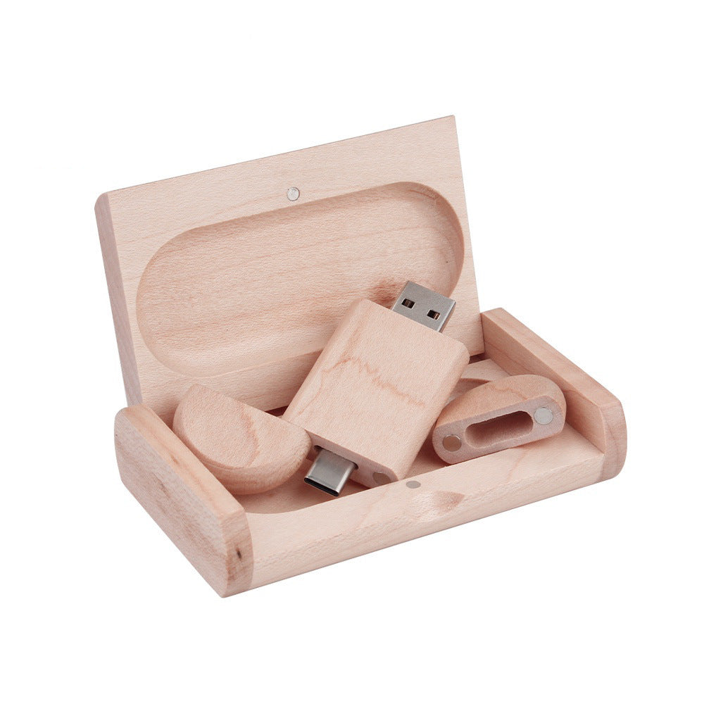 Boîte à érable en bois sculpté 2 en 1 téléphone portable U-disque TYPE-C