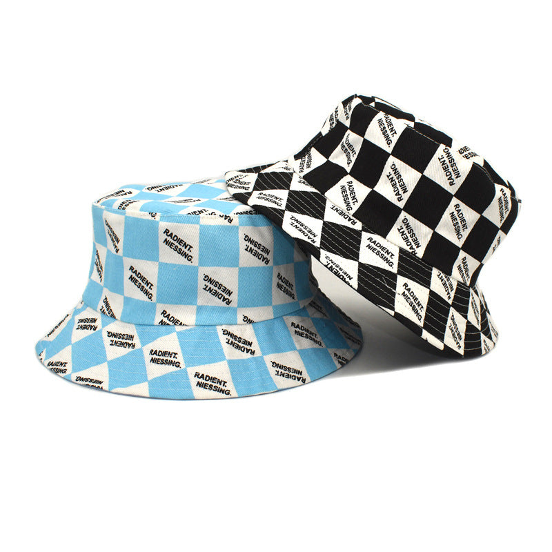Lettre Chapeau de Bucket Plaid Mode Femme Double face Chapeau de Bucket
