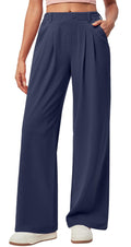 Pantalon de travail à jambes larges pour femmes Gaffle Knit Haut bouton de taille Robe décontractée Pantalon à jambes larges