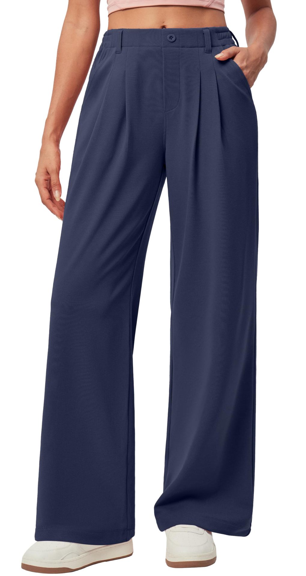 Pantalon de travail à jambes larges pour femmes Gaffle Knit Haut bouton de taille Robe décontractée Pantalon à jambes larges