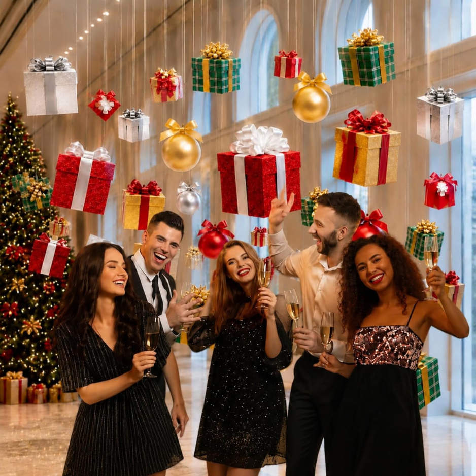 Décorations de plafond suspendu de Noël Balle et boîte cadeau Cutout
