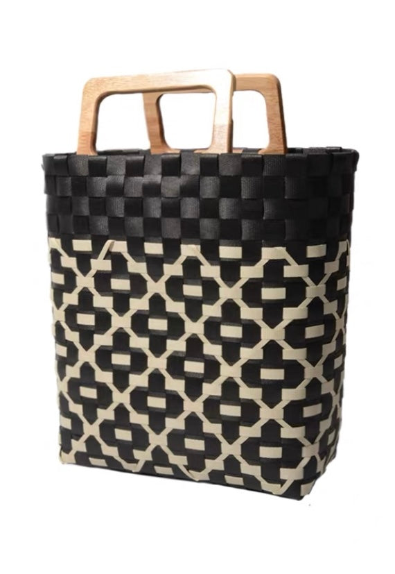 Manche en bois massif panier tissé noir-21 * 10 *26,5cm-1 pièce