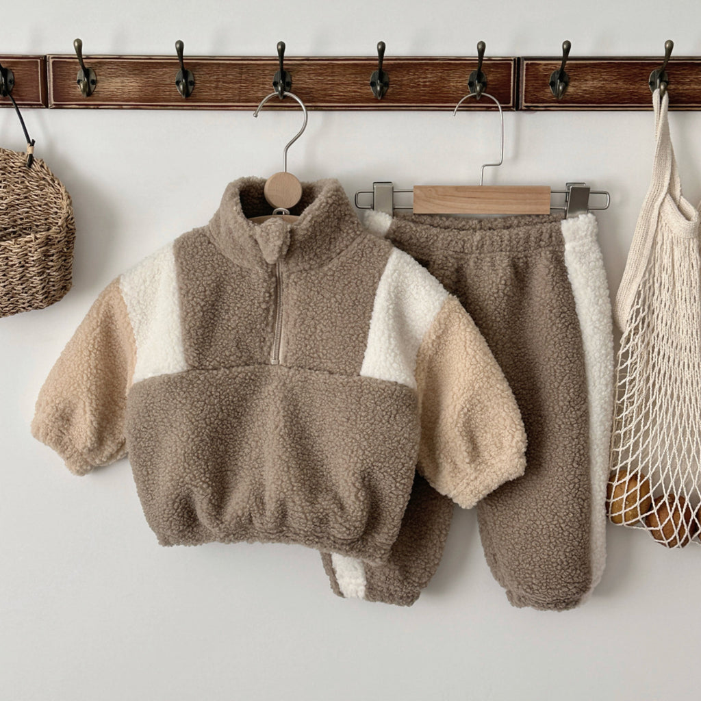 Baby and Toddler Lambswool Stand Collar Demi-Zip Ensemble à deux pièces