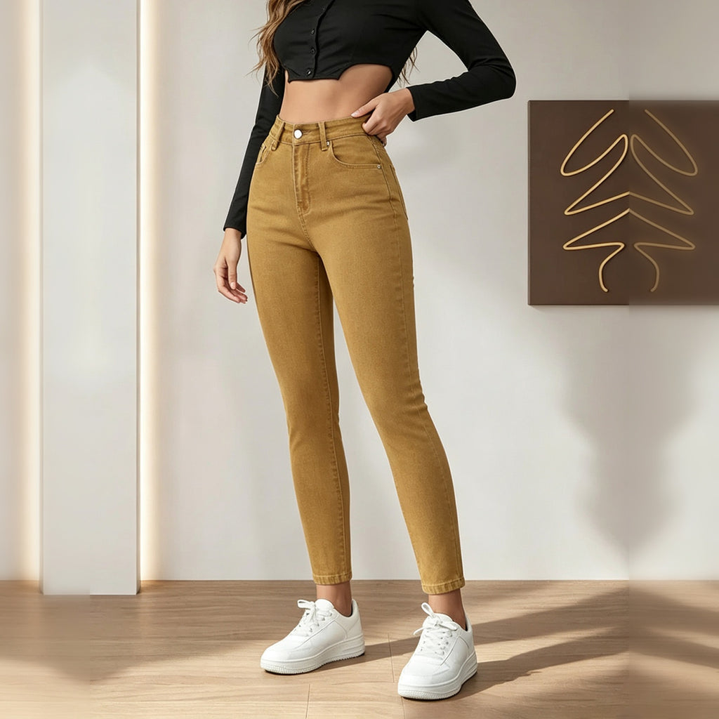 Femmes Moutarde Jaune haute taille Skinny Jeans