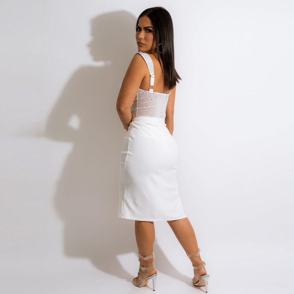 Strass Sling Backless Ensemble de deux pièces deux couleurs