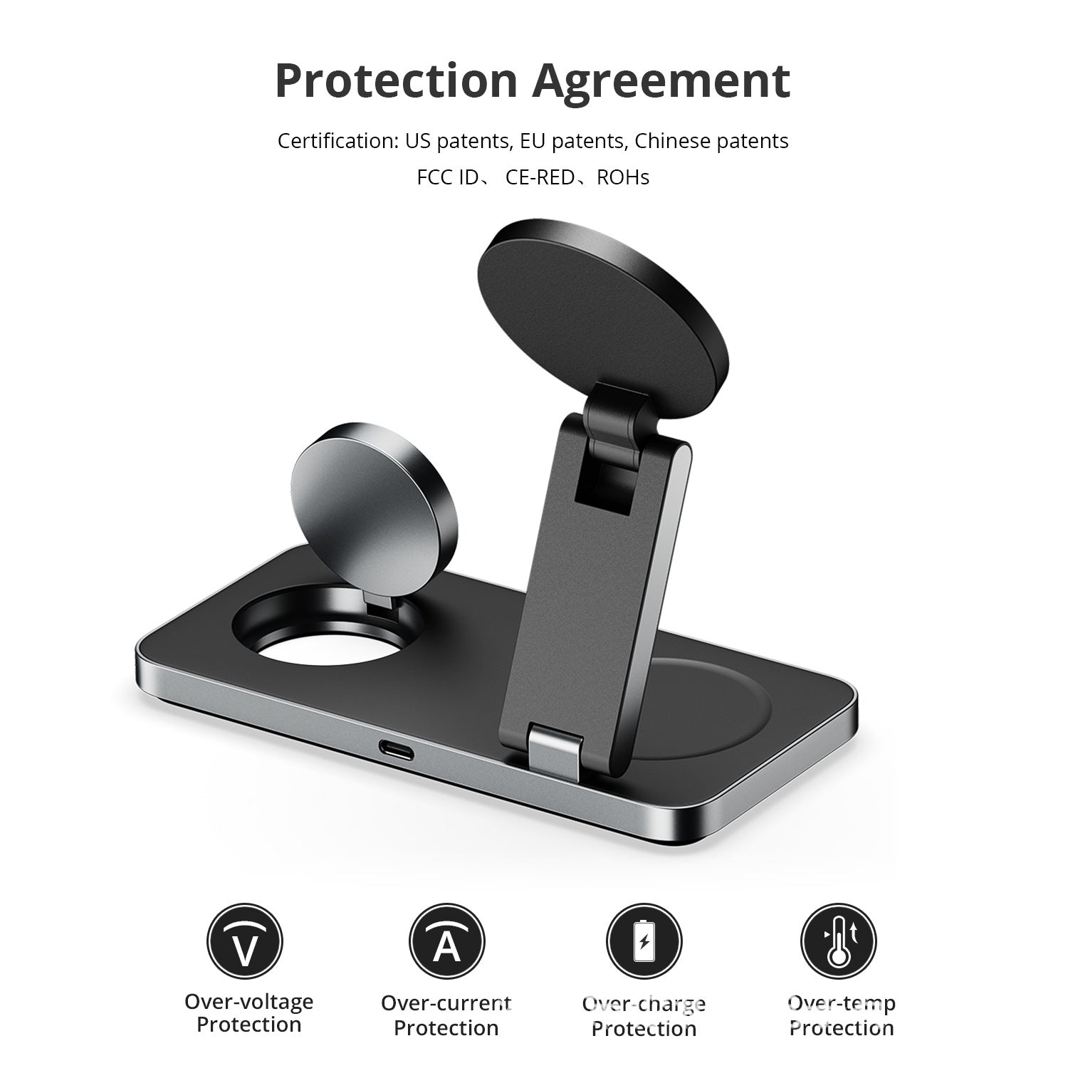 Chargeur de téléphone sans fil Watch Ecouteurs et charge téléphonique Standpliable et compact