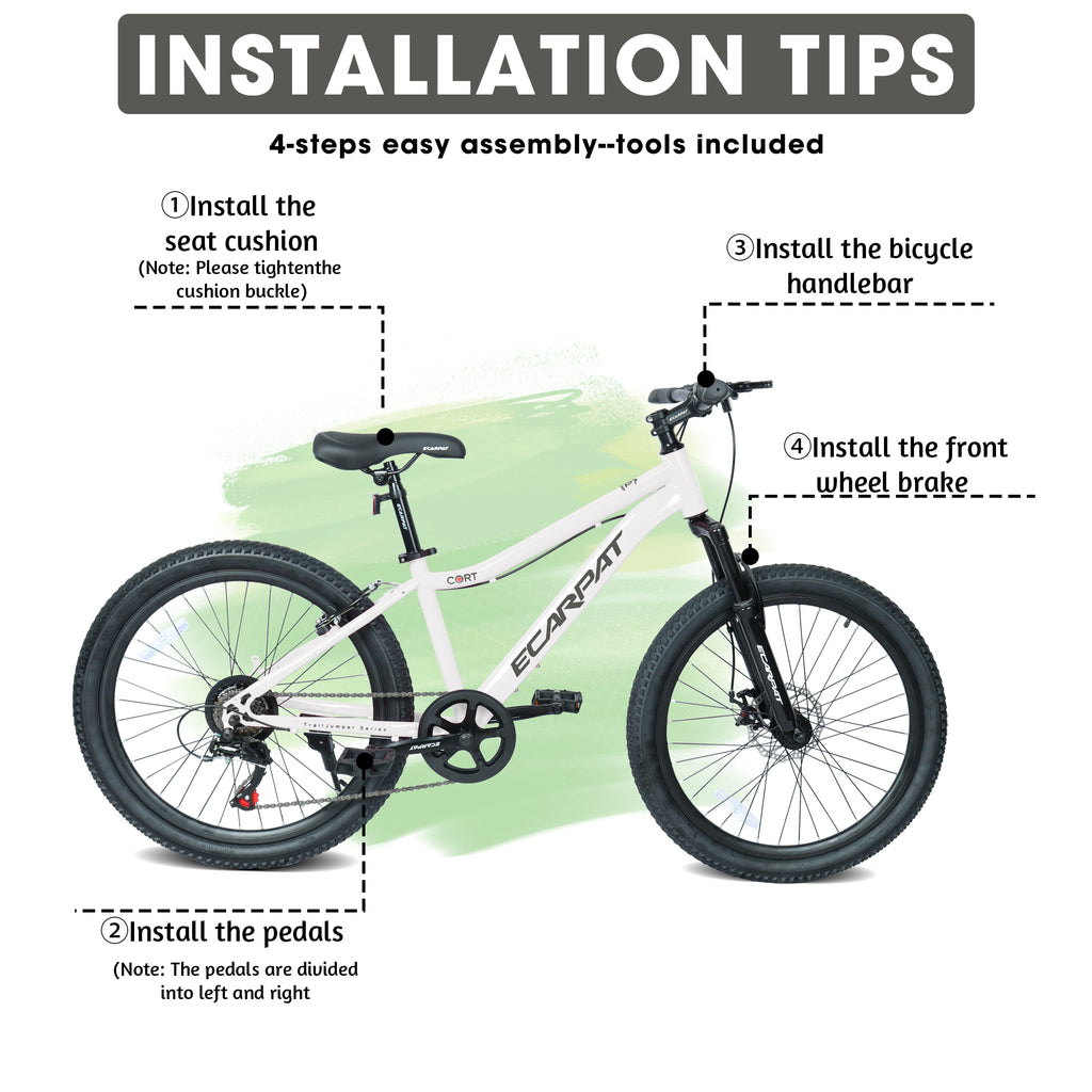 Vélo de montagne jeune 24 pouces avec 7 vitesses et suspension avant Cadre en acier durable
