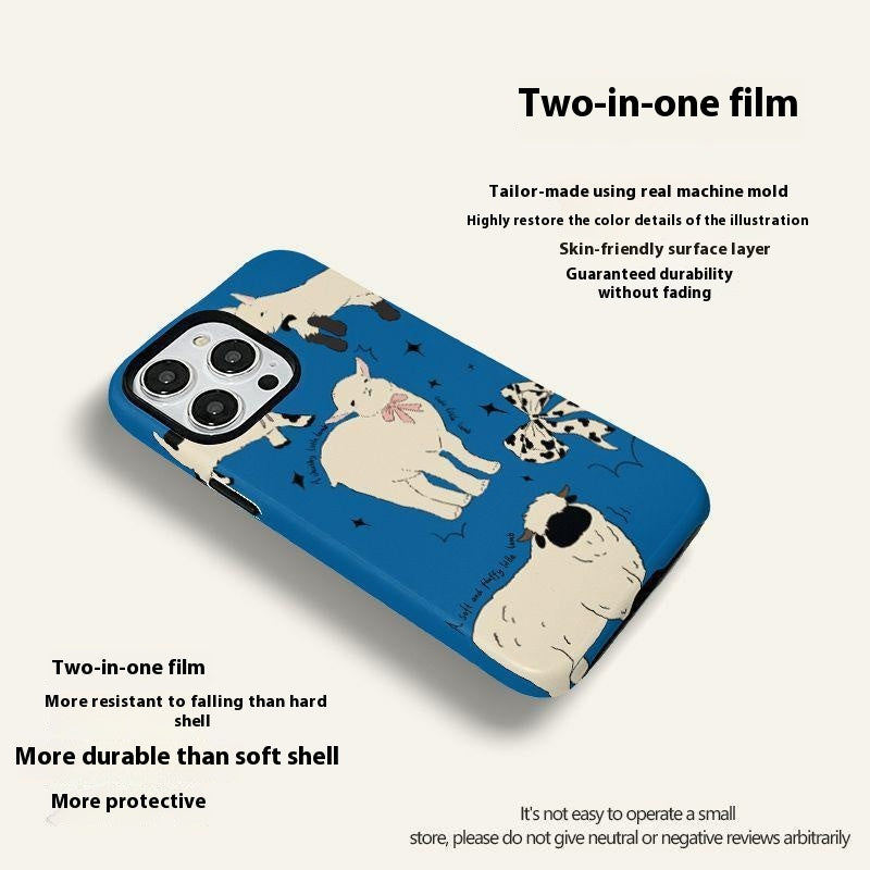 Double-layer Deux-en-un Film Blue Lamb Phone Case