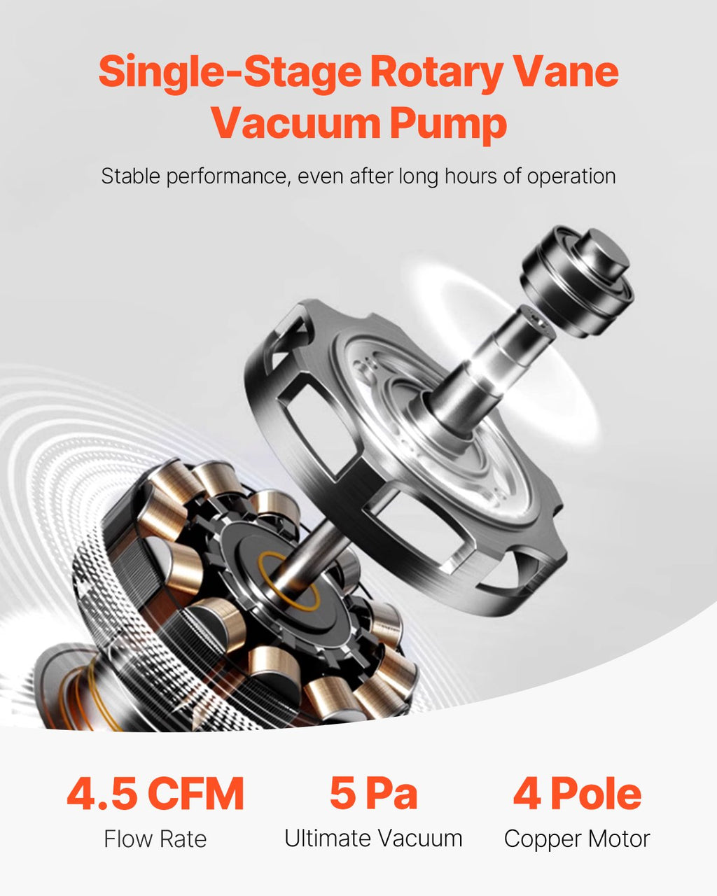 4.5 CFM CVC Pompe à vide rotative à fourgonnette à une seule étape et kit d'aspirateur