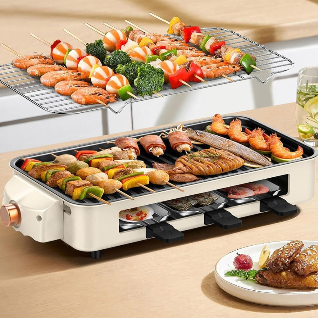 1500W Barbecue électrique Grill 2 En 1 BBQ intérieur plaque de grip sans fumée
