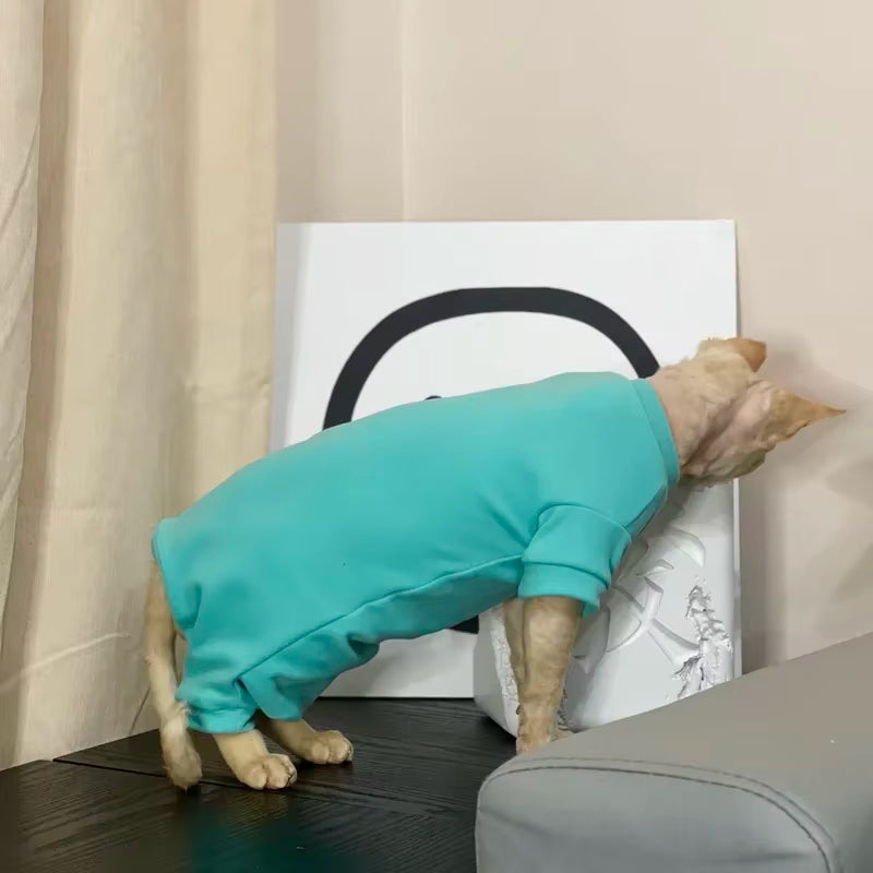 Sphynx Cat Pajamas à quatre pattes Soft Fleece Housse chaude Vêtements d'hiver pour chats sans cheveux