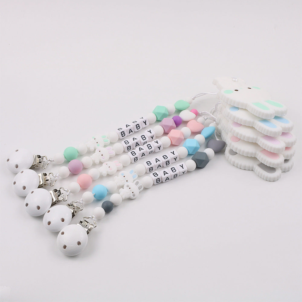 Baby Silicone Lapin Gel Dental Set Bite Comfort Pacifier Chaîne