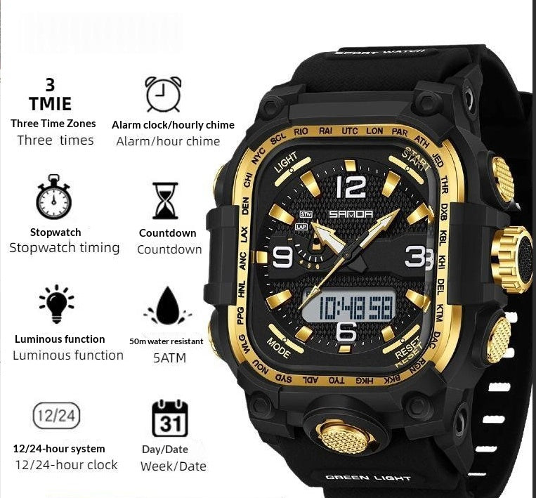 Montre numérique carrée Imperméable Sports Compte à rebours Chronomètre Multifonctionnel Randonnée en plein air Wris