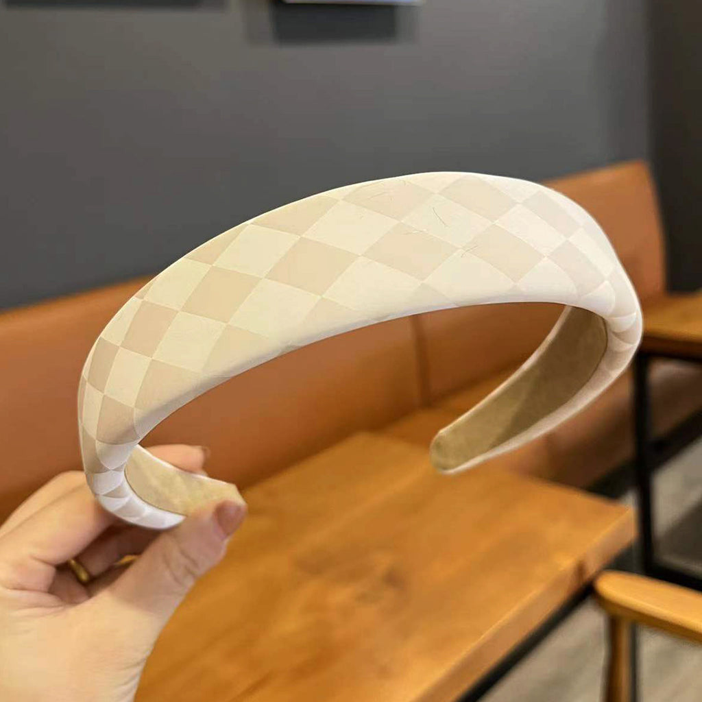 Retro Mode Cuir Haut Crâne Haut Chessboard Bandeau d'éponge Lattice