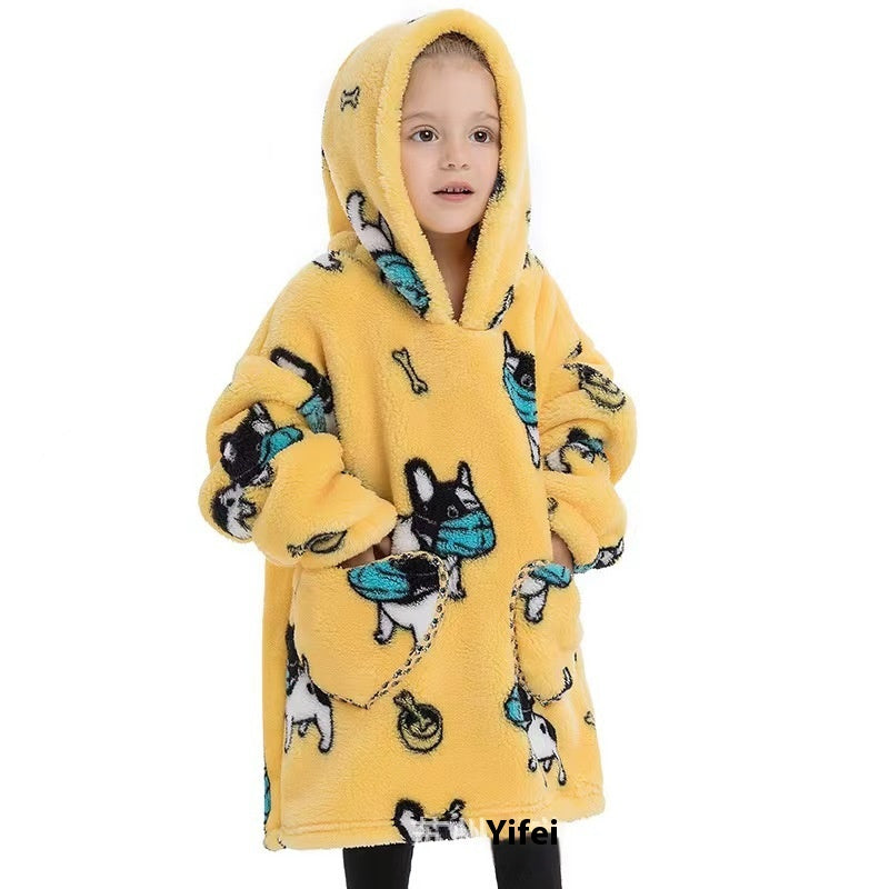 Garçons et filles Velours de coton confortable Vêtement résistant au froid Lazy Blanket Hooted Plus-size