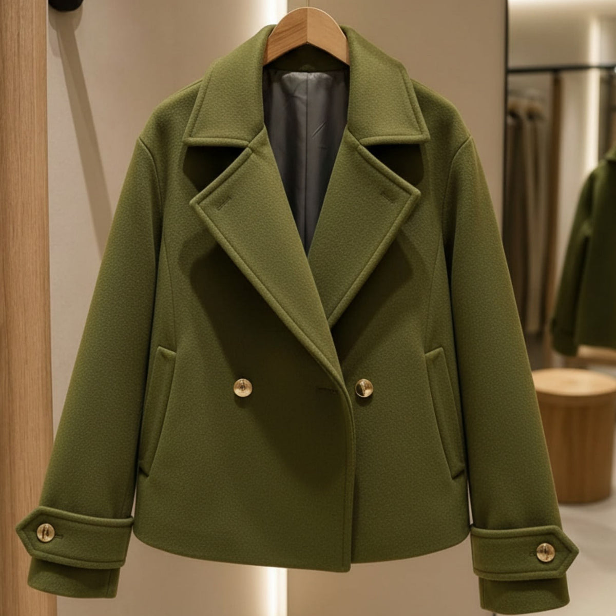 Manteau de laine à col encoché à deux seins