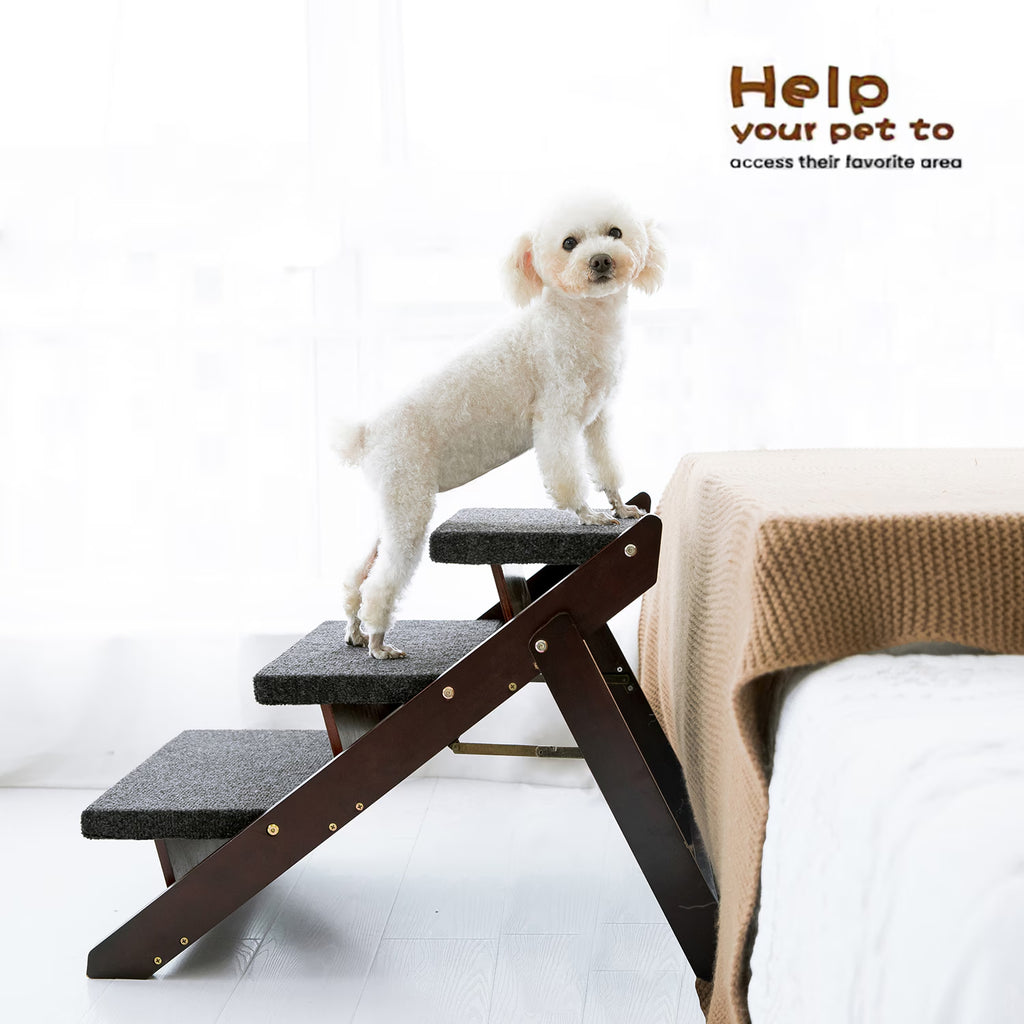 Wood Pet Stairs Pet Steps pliable 3 niveaux Dog Stairs & Ramp Parfait pour les lits et les voitures Po