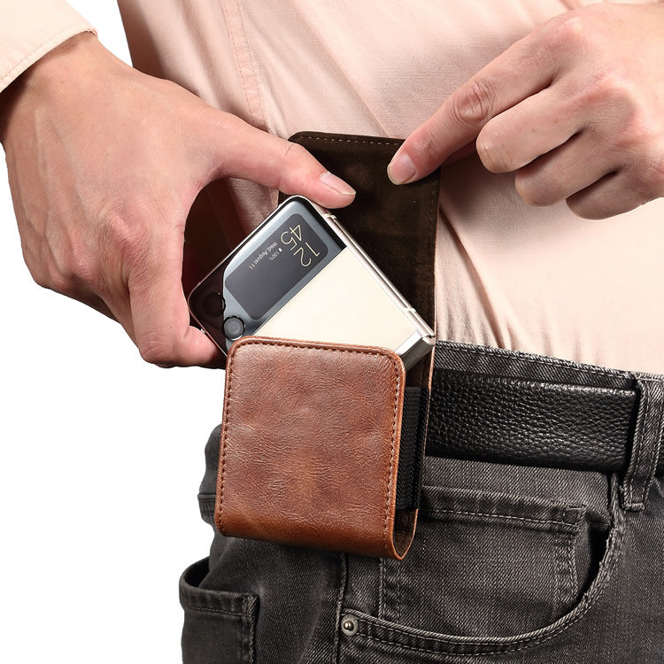Applicable Flip Screen Mobile Phone Bag Suspendre Cuir Perforant Sac de pliage