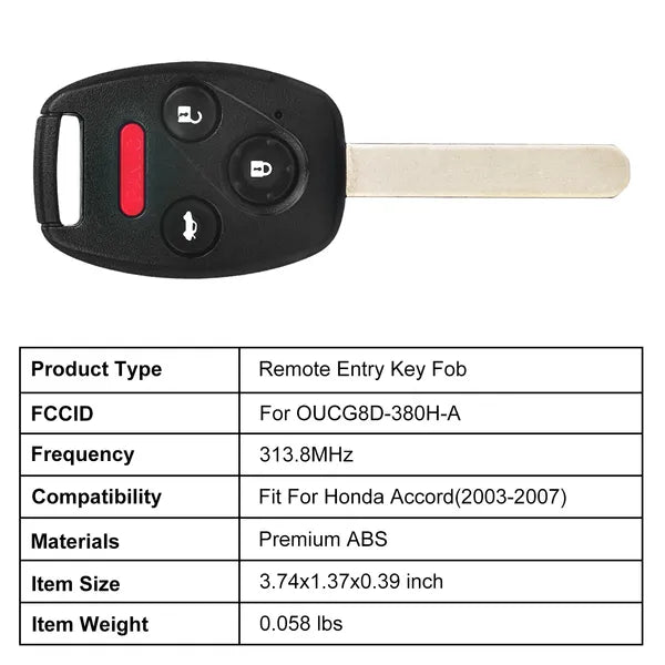 Fit for Honda Accord 2003-2007 Entrée à distance sans clé Shell Button voiture clé Fob non coupé clé Cov