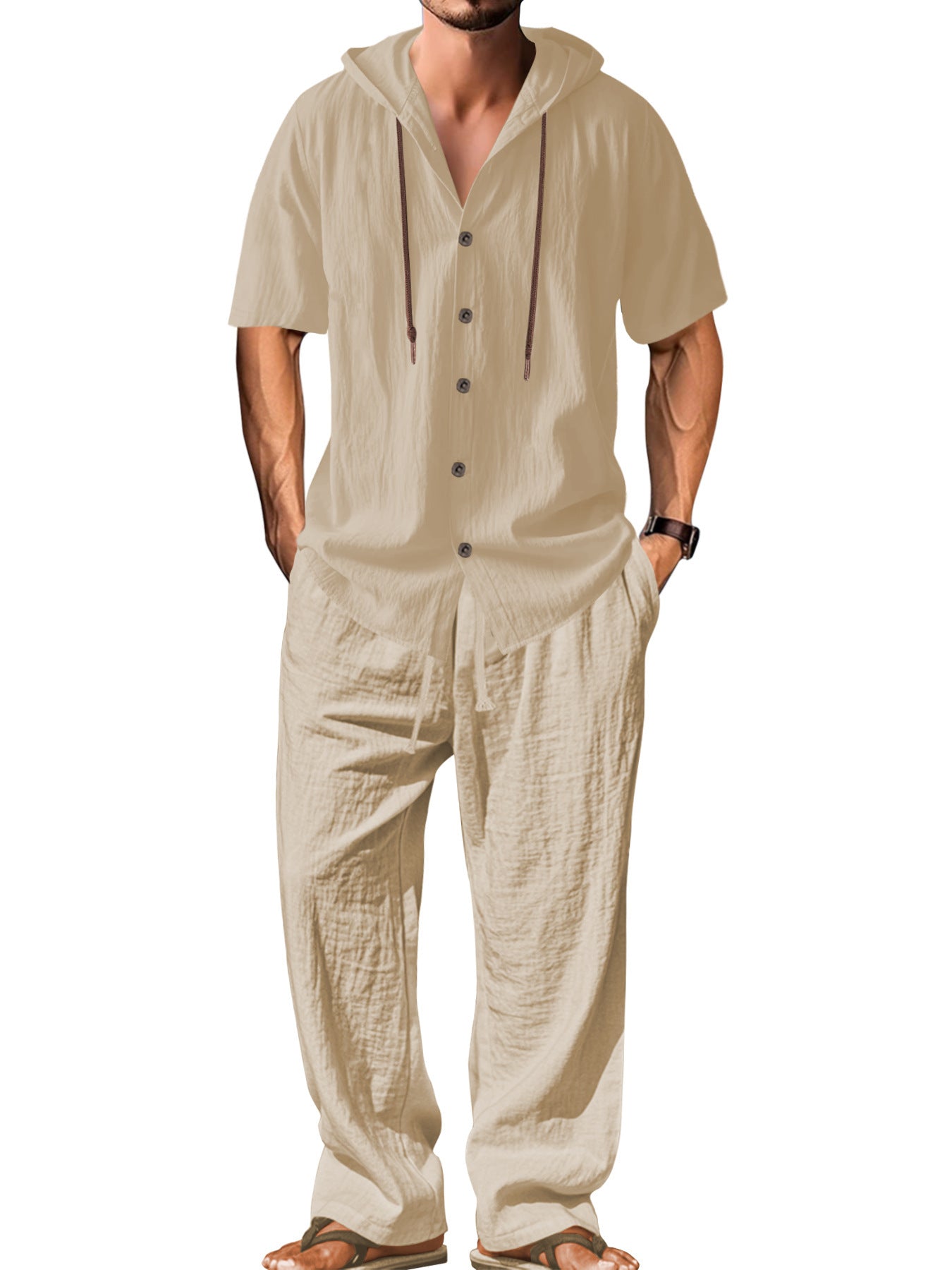 Chemise à manches courtes en lin et pantalons détendus