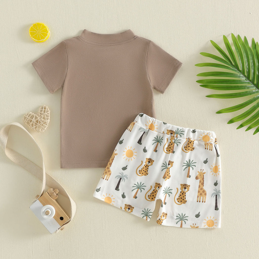 T-shirt et shorts à manches courtes en col Polo imprimé