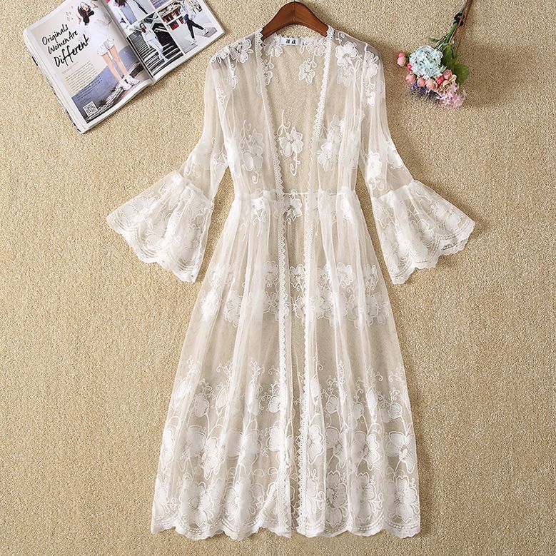 Dentelle Mesh Trois quarts de manches Cardigan Châl