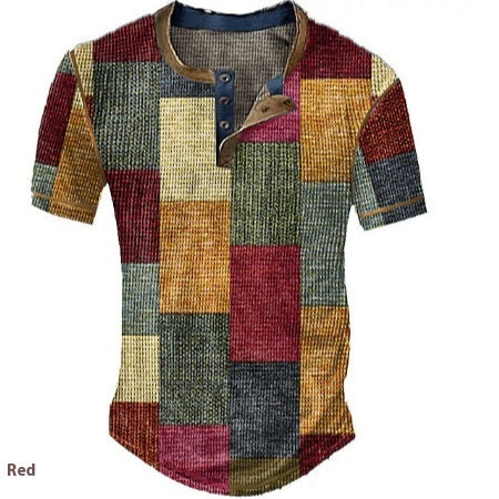 Vêtements Hommes Graphic Plaid Color Block Imprimé Waffle Henley Chemise manches courtes hommes