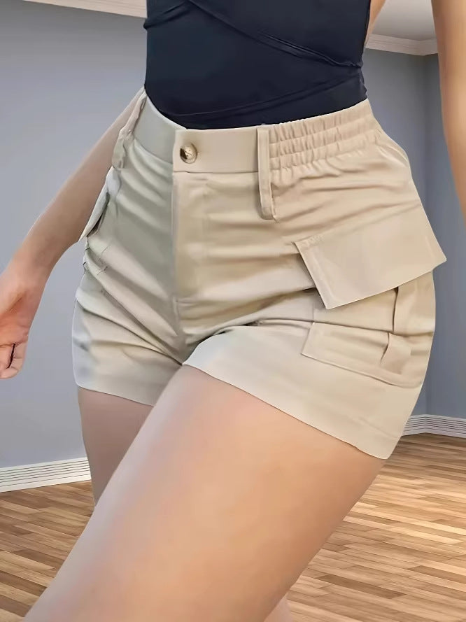Short de fret occasionnel haute taille pour femmes avec poches European American Street Fashion