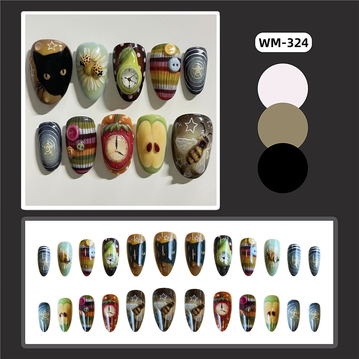 Faux amande Maximaliste Nails A Niche Y2K-inspiré Art-avant Subculture Tendance 24 pièces P
