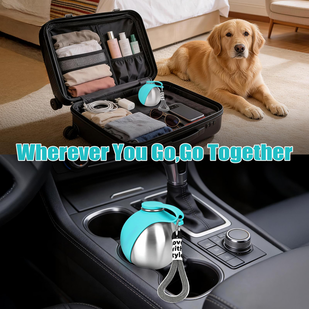 Bouteille d'eau portable pour chien 10oz en acier inoxydable Distributeur d'eau pour chien de voyage avec bol No-Spi